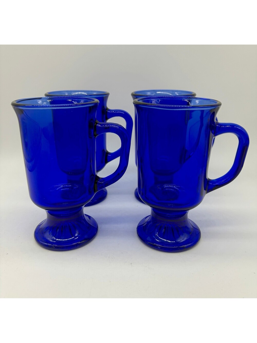 Cobalt Blue Footed Irish Coffee Latte Cups Mugs Set of 4 Vintage Anchor Hocking